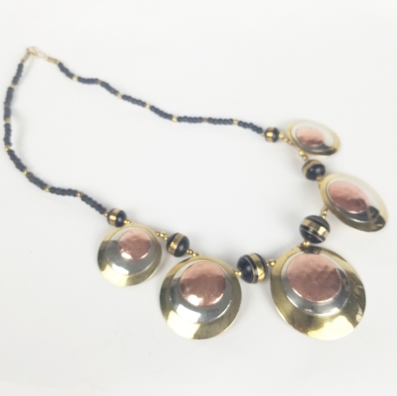 Dramatic Brass & Copper Disk Necklace - Picture 5 of 6